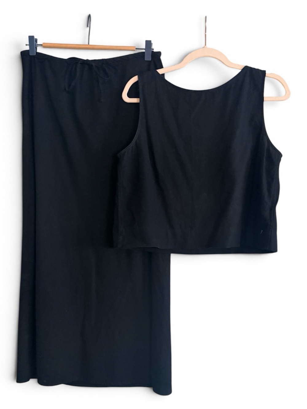 *SET* Gap Linen Blend MIDI Skirt + Crop Shell Tank Top | Black | Size Medium